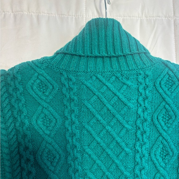 Lands' End Classic Preppy Teal Cable Knit Turtleneck Sweater - Picture 7 of 7